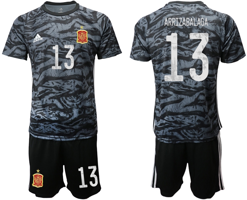 Men 2021 European Cup Spain black goalkeeper #13 Soccer Jersey